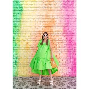 CHRISTOPHER JOHN ROGERS green babydoll flowy sleeveless high low midi dress, XS.